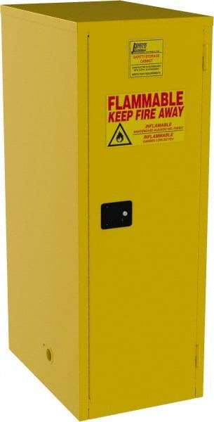 Jamco - 1 Door, 3 Shelf, Yellow Steel Double Wall Safety Cabinet for Flammable and Combustible Liquids - 65" High x 34" Wide x 23" Deep, Self Closing Door, 3 Point Key Lock, 60 Gal Capacity - Americas Industrial Supply