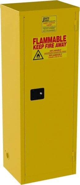 Jamco - 1 Door, 3 Shelf, Yellow Steel Double Wall Safety Cabinet for Flammable and Combustible Liquids - 65" High x 18" Wide x 23" Deep, Manual Closing Door, 3 Point Key Lock, 24 Gal Capacity - Americas Industrial Supply