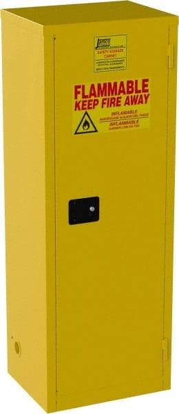 Jamco - 1 Door, 3 Shelf, Yellow Steel Double Wall Safety Cabinet for Flammable and Combustible Liquids - 65" High x 18" Wide x 23" Deep, Self Closing Door, 3 Point Key Lock, 24 Gal Capacity - Americas Industrial Supply