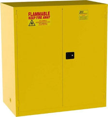 Jamco - 2 Door, 2 Shelf, Yellow Steel Double Wall Safety Cabinet for Flammable and Combustible Liquids - 65" High x 34" Wide x 59" Deep, Manual Closing Door, 3 Point Key Lock, 120 Gal Capacity - Americas Industrial Supply