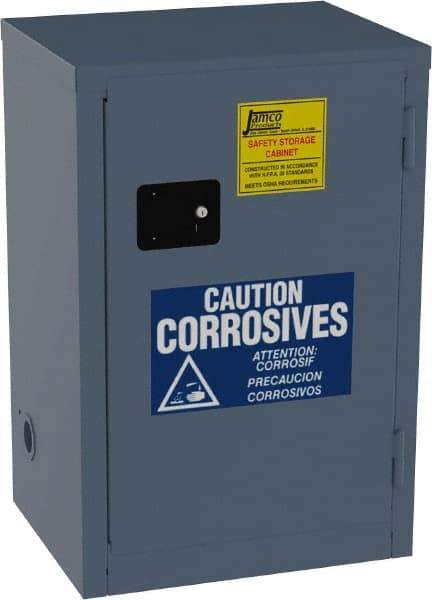 Jamco - 1 Door, 1 Shelf, Blue Steel Double Wall Safety Cabinet for Flammable and Combustible Liquids - 35" High x 18" Wide x 23" Deep, Self Closing Door, 3 Point Key Lock, 12 Gal Capacity - Americas Industrial Supply