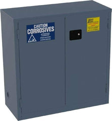 Jamco - 2 Door, 1 Shelf, Blue Steel Double Wall Safety Cabinet for Flammable and Combustible Liquids - 44" High x 18" Wide x 43" Deep, Self Closing Door, 3 Point Key Lock, 30 Gal Capacity - Americas Industrial Supply
