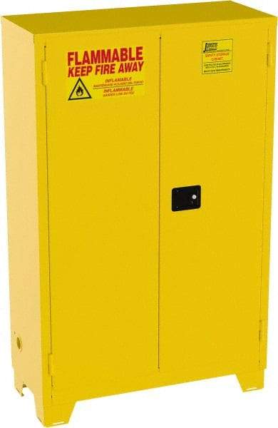 Jamco - 2 Door, 2 Shelf, Yellow Steel Double Wall Safety Cabinet for Flammable and Combustible Liquids - 70" High x 43" Wide x 18" Deep, Manual Closing Door, 3 Point Key Lock, 45 Gal Capacity - Americas Industrial Supply