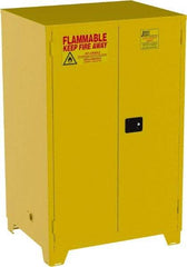 Jamco - 2 Door, 2 Shelf, Yellow Steel Double Wall Safety Cabinet for Flammable and Combustible Liquids - 70" High x 34" Wide x 43" Deep, Self Closing Door, 3 Point Key Lock, 90 Gal Capacity - Americas Industrial Supply