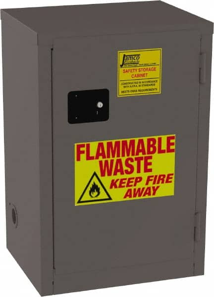 Jamco - 1 Door, 1 Shelf, Yellow Steel Double Wall Safety Cabinet for Flammable and Combustible Liquids - 35" High x 18" Wide x 23" Deep, Manual Closing Door, 3 Point Key Lock, 12 Gal Capacity - Americas Industrial Supply