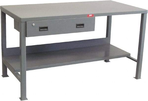 Jamco - 72 Wide x 36" Deep x 34" High, 12 Gauge Steel Heavy-Duty Workbench with Drawer - 12 Gauge Steel Top, Fixed Legs, Gray - Americas Industrial Supply