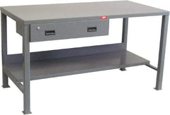 Jamco - 60 Wide x 30" Deep x 34" High, 12 Gauge Steel Heavy-Duty Workbench with Drawer - 12 Gauge Steel Top, Fixed Legs, Gray - Americas Industrial Supply