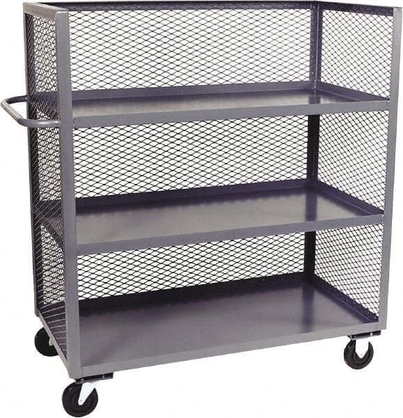 Jamco - 3,000 Lb Capacity, 3 Shelf, 3-Sided Steel Mesh Stock Truck - 30" Long x 60" Wide x 57" High, 6" Diam Phenolic Wheels - Americas Industrial Supply