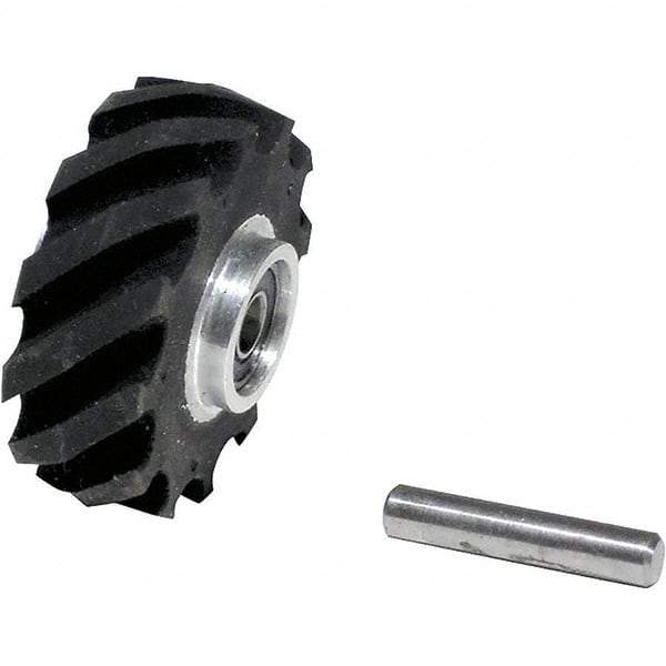 Dynabrade - 2" Diam x 5/8" Wide Contact Wheel Assembly - 5/8" Arbor Hole, Crowned, 40 Duro Rubber Face - Americas Industrial Supply
