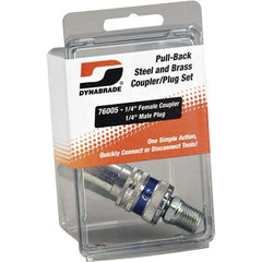 Dynabrade - 2 Piece 1/4" Body 1/4 NPT 150 psi Brass/Steel Industrial Pneumatic Coupling Plug Set - Americas Industrial Supply