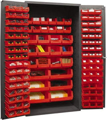 Durham - 126 Bin Storage Cabinet - Steel, 36" Wide x 24" Deep x 72" High, Red - Americas Industrial Supply