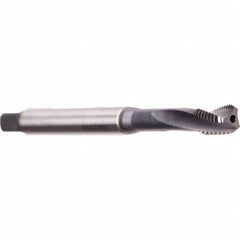 Emuge - M10x1.50 Metric 3 Flute 6HX Bottoming Spiral Flute Tap - Cobalt, TiCN Finish, 100mm OAL, Right Hand Flute, Right Hand Thread, Series Rekord D - Americas Industrial Supply