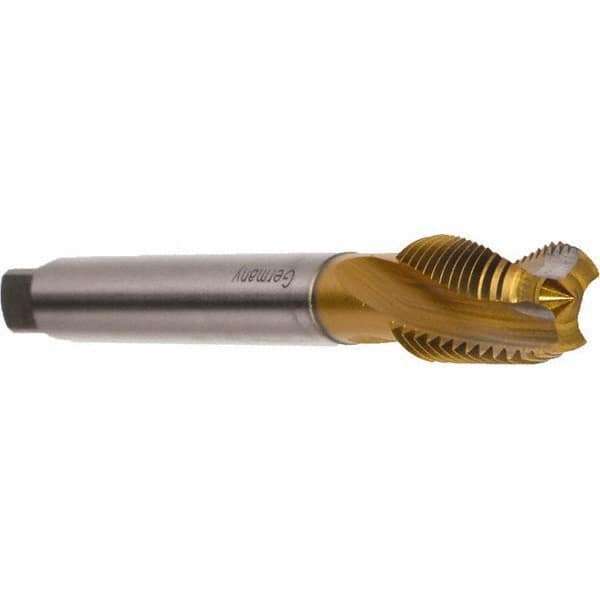 Emuge - M16x2.00 Metric 3 Flute 6H Modified Bottoming Spiral Flute Tap - Cobalt, TiN Finish, 110mm OAL, Right Hand Flute, Right Hand Thread, Series Rekord DF - Exact Industrial Supply