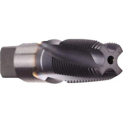 Emuge - 1/8-27 NPT, 10° Helix, 3 Flutes, Modified Bottoming Chamfer, TiCN Finish, Cobalt, Spiral Flute Pipe Tap - Right Hand Flute, 7/16" Shank Diam, 3/4" Thread Length, 0.328" Square Size, Series KEG - Americas Industrial Supply