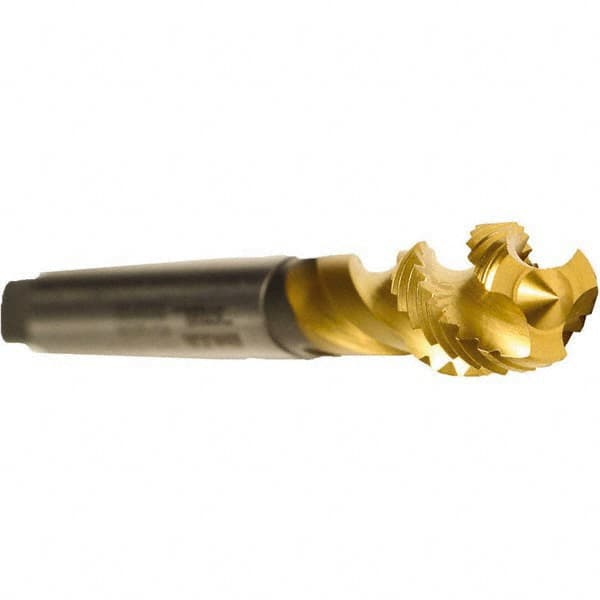 Emuge - M16x2.00 Metric 3 Flute 6H Modified Bottoming Spiral Flute Tap - Cobalt, TiN Finish, 3-13/16" OAL, Right Hand Flute, Right Hand Thread, Series Enorm - Americas Industrial Supply