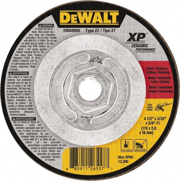 DeWALT - 24 Grit, 4-1/2" Wheel Diam, Type 27 Depressed Center Wheel - Coarse/Medium Grade, Ceramic, N Hardness, 13,300 Max RPM - Americas Industrial Supply