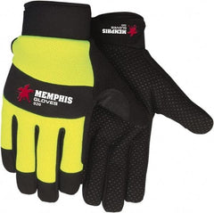 MCR Safety - Size XL Leather General Protection Work Gloves - For Work & Driver, Uncoated, Adjustable Closure Cuff, Black/Hi-Vis Lime, Paired - Americas Industrial Supply
