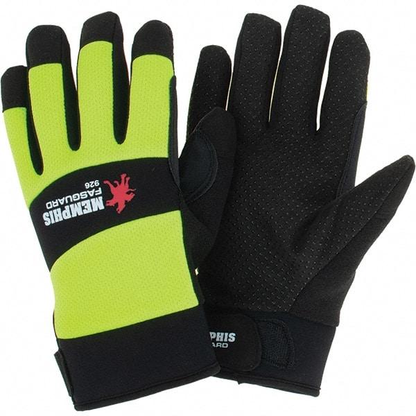 MCR Safety - Size L Leather General Protection Work Gloves - For Work & Driver, Uncoated, Adjustable Closure Cuff, Black/Hi-Vis Lime, Paired - Americas Industrial Supply