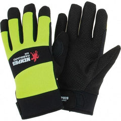 MCR Safety - Size L Leather General Protection Work Gloves - For Work & Driver, Uncoated, Adjustable Closure Cuff, Black/Hi-Vis Lime, Paired - Americas Industrial Supply