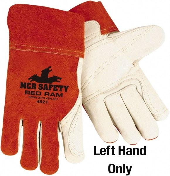 MCR Safety - Size L Cotton Lined Cowhide Welding Glove - White/Red, Left Hand - Americas Industrial Supply