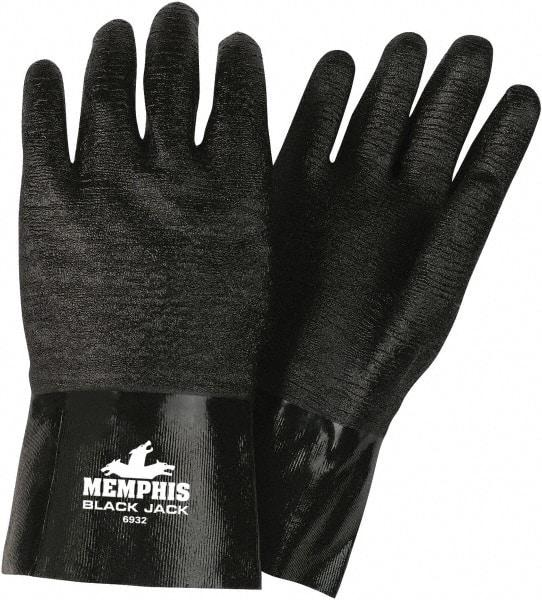 MCR Safety - Size L (9), 12" Long, 70 mil Thick, Supported, Neoprene Chemical Resistant Gloves - Smooth Finish, Interlock Fabric Lined, Black - Americas Industrial Supply