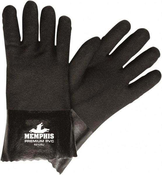 MCR Safety - Size L (9), 12" Long, 28 mil Thick, Supported, PVC Chemical Resistant Gloves - Textured Finish, Jersey Lined, Black - Americas Industrial Supply