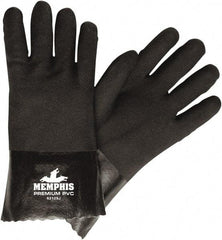 MCR Safety - Size L (9), 12" Long, 28 mil Thick, Supported, PVC Chemical Resistant Gloves - Textured Finish, Jersey Lined, Black - Americas Industrial Supply