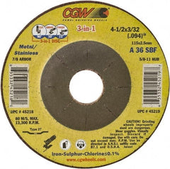 Camel Grinding Wheels - 36 Grit, 6" Wheel Diam, 3/32" Wheel Thickness, Type 27 Depressed Center Wheel - Medium Grade, Aluminum Oxide, Resinoid Bond, 10,200 Max RPM - Americas Industrial Supply