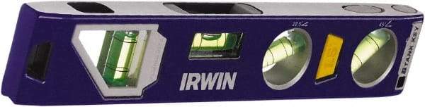 Irwin - Magnetic 9" Long 4 Vial Torpedo Level - Aluminum/Die Cast, Blue, 1 22.5°, 1 45°, 1 Level & 1 Plumb Vials - Americas Industrial Supply