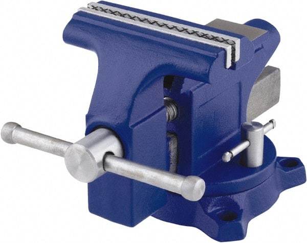 Irwin - 4-1/2" Jaw Width, 3" Opening Capacity, 2-3/8" Throat Depth, Steel Swivel Bench Vise - Bolt Down Base Attachment, Anvil - Americas Industrial Supply