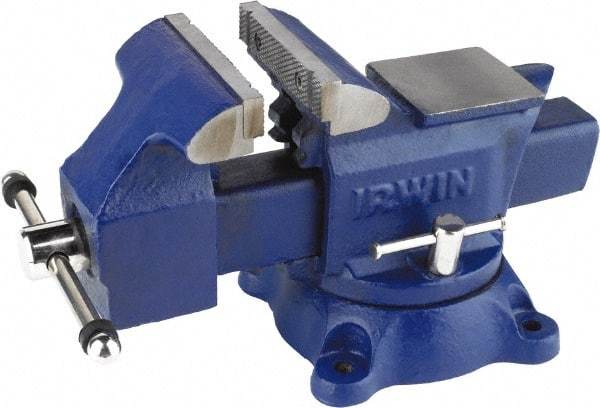 Irwin - 4-1/2" Jaw Width, 4" Opening Capacity, 2-3/8" Throat Depth, Steel Stationary Bench Vise - Bolt Down Base Attachment, Anvil - Americas Industrial Supply