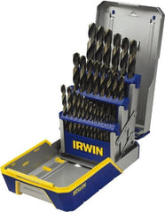 Irwin - 1/16 to 1/2", 135° Point, Oxide/Gold Finish, High Speed Steel Jobber Length Drill Bit Set - Americas Industrial Supply