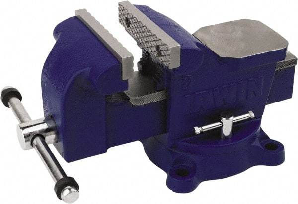 Irwin - 4" Jaw Width, 3" Opening Capacity, 2-13/64" Throat Depth, Steel Swivel Bench Vise - Bolt Down Base Attachment, Anvil - Americas Industrial Supply
