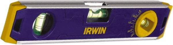 Irwin - Magnetic 9" Long 3 Vial Torpedo Level - Aluminum, Blue, 1 Level, 1 Plumb & 1 Vari-Pitch Vials - Americas Industrial Supply