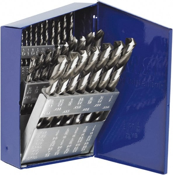 Irwin - 1/16 to 1/2", 118° Point, Bright Finish, High Speed Steel Jobber Length Drill Bit Set - Americas Industrial Supply