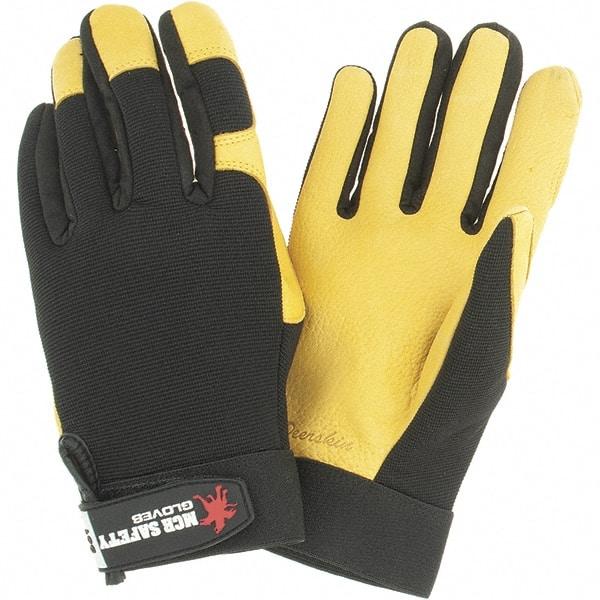 MCR Safety - Size XL Deerskin General Protection Work Gloves - For Work & Driver, Uncoated, Hook & Loop Cuff, Black/Yellow, Paired - Americas Industrial Supply