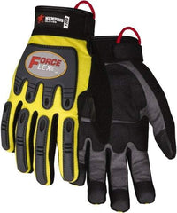MCR Safety - Size XL Work Gloves - Adjustable Closure Cuff, Yellow Hi-Vis, Gray Leather, Red Logo, Hi-Vis Yellow Fabric, Paired - Americas Industrial Supply