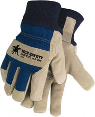 MCR Safety - Size M Pigskin General Protection Work Gloves - For Work & Driver, Uncoated, Knit Wrist Cuff, Blue/Natural, Paired - Americas Industrial Supply