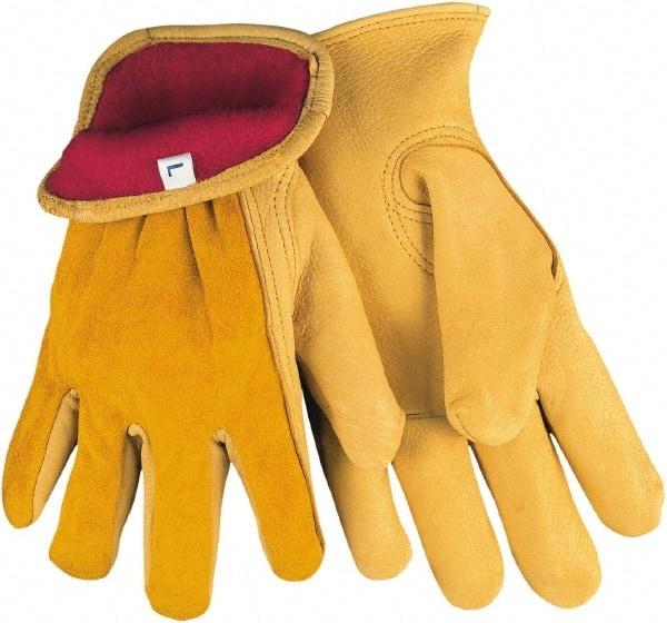 MCR Safety - Size L Deerskin Cold Protection Work Gloves - For Work & Driver, Uncoated, Slip-On Cuff, Natural/Red, Paired - Americas Industrial Supply