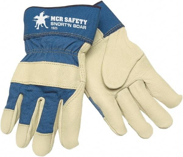 MCR Safety - Size S Pigskin General Protection Work Gloves - For Work & Driver, Uncoated, Safety Cuff, Cream/Blue, Paired - Americas Industrial Supply