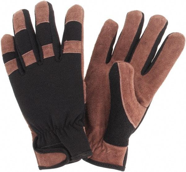 MCR Safety - Size M Cowhide General Protection Work Gloves - For General Purpose, Uncoated, Hook & Loop Cuff, Brown/Black, Paired - Americas Industrial Supply
