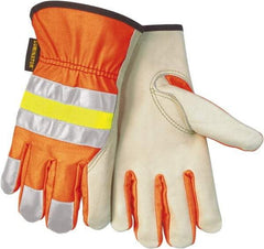 MCR Safety - Size XS General Protection Work Gloves - For General Purpose, Uncoated, Slip-On Cuff, Hi-Vis Orange, Paired - Americas Industrial Supply