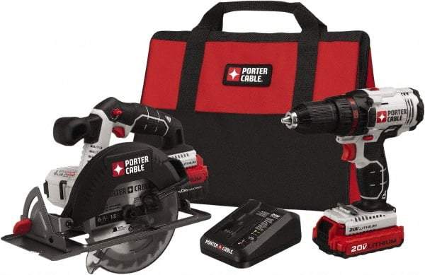 Porter-Cable - 20 Volt Cordless Tool Combination Kit - Includes Drill/Driver & Circular Saw, Lithium-Ion Battery Included - Americas Industrial Supply