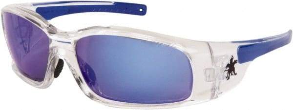 MCR Safety - Blue Mirror Lenses, Framed Safety Glasses - Scratch Resistant, Size Universal, Wrap Around - Americas Industrial Supply