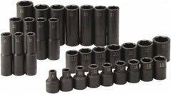 SK - 30 Piece 1/2" Drive Standard Deep Impact Socket Set - 6 Points, 8 to 24mm, Metric Measurement Standard - Americas Industrial Supply
