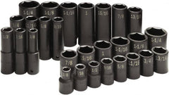 SK - 28 Piece 1/2" Drive Standard Deep Impact Socket Set - 6 Points, 3/8 to 1-1/4", Inch Measurement Standard - Americas Industrial Supply