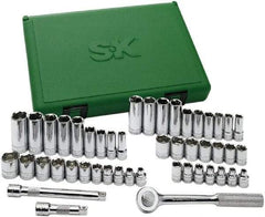 SK - 49 Piece 3/8" Drive Standard Deep Socket Set - 6 Points, 1/4 to 7/8", 6 to 19mm, Inch/Metric Measurement Standard - Americas Industrial Supply