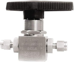 Brennan - 1/8" Pipe, Tube End Connections, Stainless Steel, Inline, Two Way Flow, Instrumentation Ball Valve - 3,000 psi WOG Rating, Nylon Handle, PTFE Seal, PFA Seat, Swaglok SS-41GS2 - Americas Industrial Supply