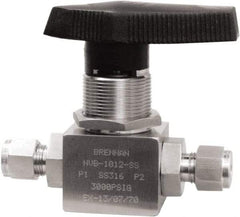 Brennan - 3/8" Pipe, Tube End Connections, Stainless Steel, Inline, Two Way Flow, Instrumentation Ball Valve - 3,000 psi WOG Rating, Nylon Handle, PTFE Seal, PFA Seat, Swaglok SS-44S6 - Americas Industrial Supply