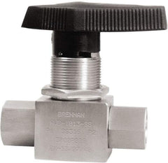 Brennan - 3/8" Pipe, NPT End Connections, Stainless Steel, Inline, Two Way Flow, Instrumentation Ball Valve - 3,000 psi WOG Rating, Nylon Handle, PTFE Seal, PFA Seat, Swaglok SS-44F6 - Americas Industrial Supply